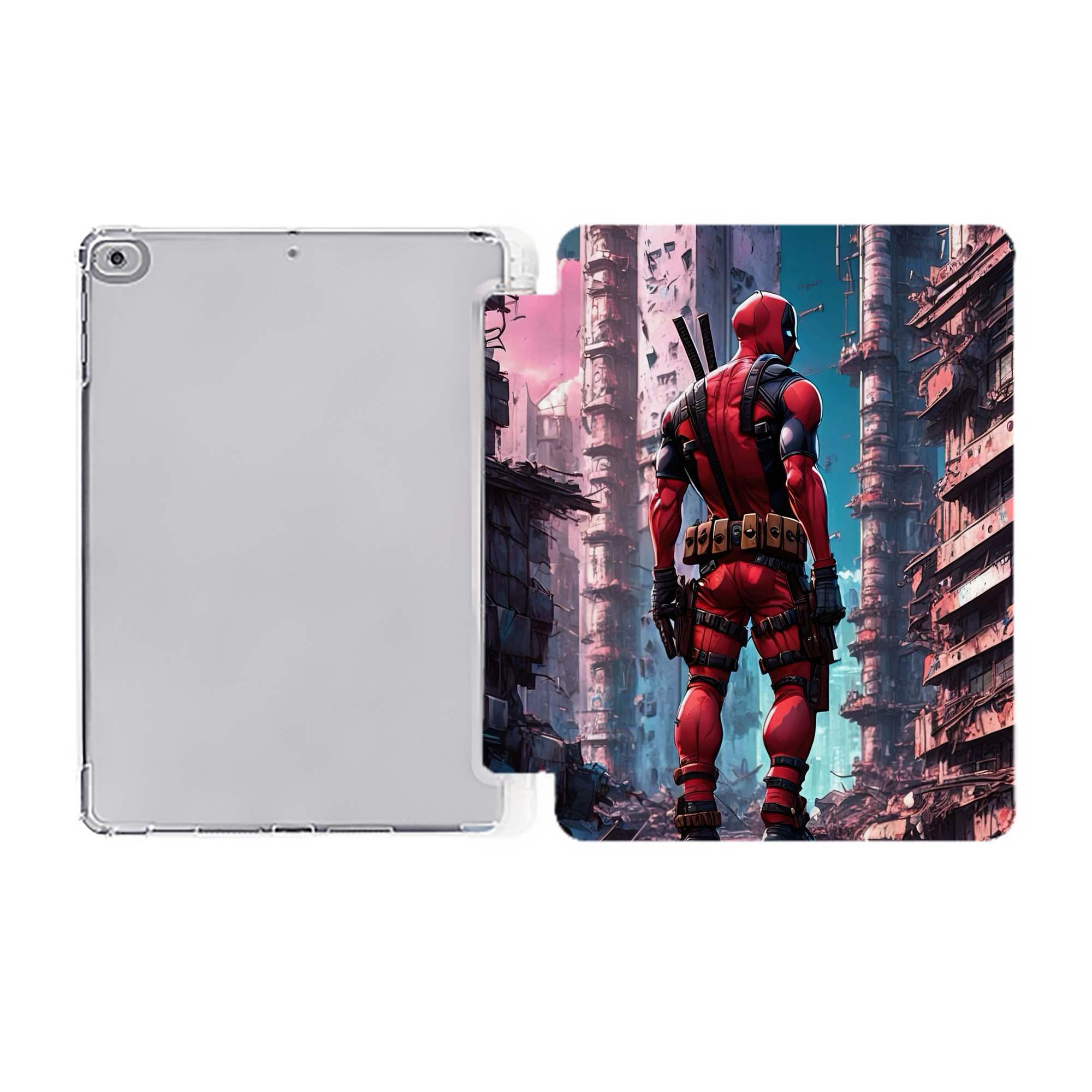 （画像用） Deadpool デッドプール IPad ケース ペン収納付き 三つ折りスタンド PUレザー×シリコン 対応機種9.5/10.5/10.9インチ
